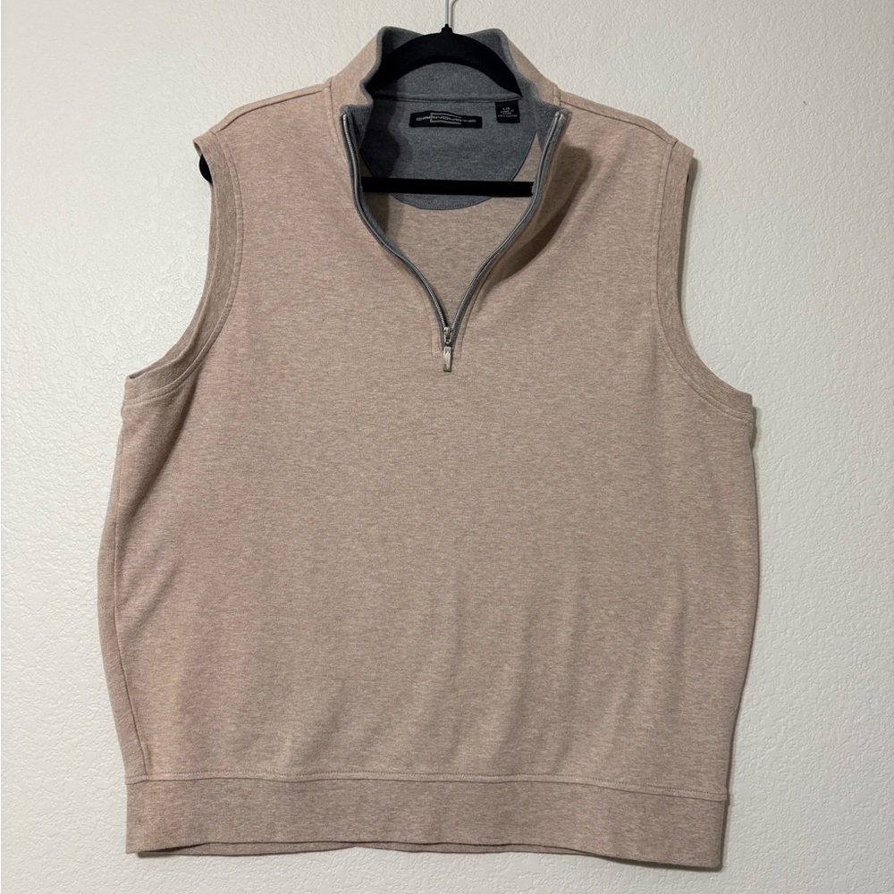Men's Carnoustie Tan 1/4 Zip Pull Over Golf Casual Cotton Sweater Vest Gray Trim